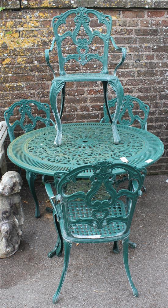 Circular metal garden table & 4 chairs